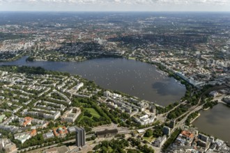 Inner Alster Lake, Außenalster, Kennedybrücke, Hamburg, Germany, Europe, aerial view, birds-eyes