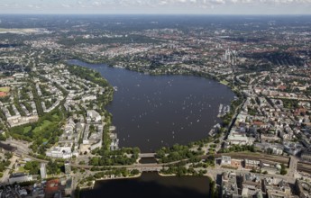 Inner Alster Lake, Außenalster, Kennedybrücke, Hamburg, Germany, Europe, aerial view, birds-eyes