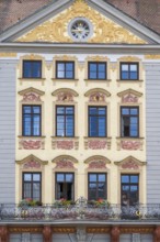 Facade, Renaissance, Town Hall, detail, Market Square, Coburg, Upper Franconia, Franconia, Bavaria,