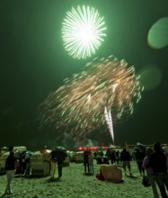 Baltic Sea in flames at Grömitz pier, fireworks, highlight of the season, end of the season, beach,