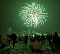 Baltic Sea in flames at Grömitz pier, fireworks, highlight of the season, end of the season, beach,