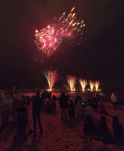 Baltic Sea in flames at Grömitz pier, fireworks, highlight of the season, end of the season, beach,