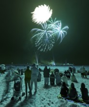 Baltic Sea in flames at Grömitz pier, fireworks, highlight of the season, end of the season, beach,
