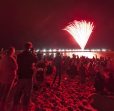 Baltic Sea in flames at Grömitz pier, fireworks, highlight of the season, end of the season, beach,