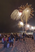 Baltic Sea in flames at Grömitz pier, fireworks, highlight of the season, end of the season, beach,