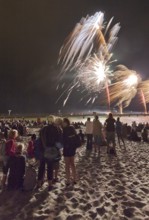 Baltic Sea in flames at Grömitz pier, fireworks, highlight of the season, end of the season, beach,