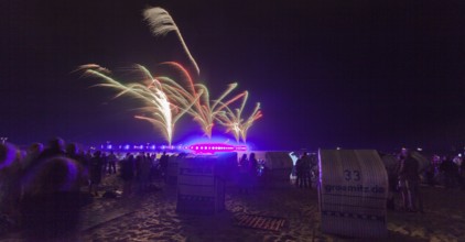Baltic Sea in flames at Grömitz pier, fireworks, highlight of the season, end of the season, beach,