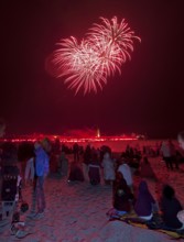 Baltic Sea in flames at Grömitz pier, fireworks, highlight of the season, end of the season, beach,