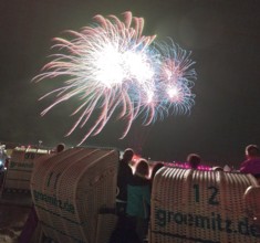 Baltic Sea in flames at Grömitz pier, fireworks, highlight of the season, end of the season, beach,