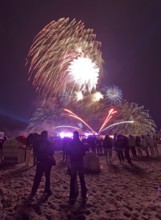 Baltic Sea in flames at Grömitz pier, fireworks, highlight of the season, end of the season, beach,
