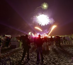 Baltic Sea in flames at Grömitz pier, fireworks, highlight of the season, end of the season, beach,