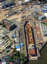Dry docks of the Hamburg shipyard Blohm+Voss, Hamburg harbour, Elbe, Hamburg, Free and Hanseatic