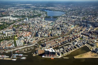 Elbphilharmonie with Hafencity, Speicherstadt, UNESCO World Heritage Site, Hamburg harbour, Elbe,
