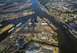 Dry docks of the Hamburg shipyard Blohm+Voss, Hamburg harbour, Elbe, Hamburg, Free and Hanseatic