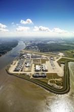Finkenwerder Airport, runway and factory halls of Airbus Airport, Finkenwerder Airport, Hamburg,