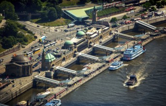 Landungsbrücken with the excursion boat Lousiana Star, Hamburg harbour, Elbe, Hamburg, Free and