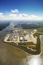 Finkenwerder Airport, runway and factory halls of Airbus Airport, Finkenwerder Airport, Hamburg,