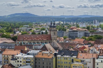 View of the city from the new town hall, Holy Trinity City Church, Bayreuth, Upper Franconia,