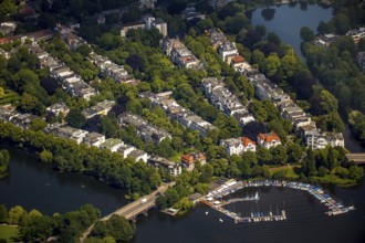 Outer Alster with villa district and marina distant view, Alster jetty Bobby Reich, Hamburg, Free