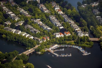 Outer Alster with villa district and marina distant view, Alster jetty Bobby Reich, Hamburg, Free