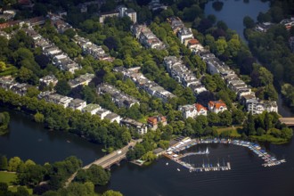 Outer Alster with villa district and marina distant view, Alster jetty Bobby Reich, Hamburg, Free