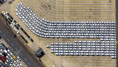 New car loading at Hansahafen, Unikai in Hamburg harbour, Hamburg harbour, Elbe, Hamburg, Free and