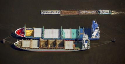 Bulk carrier lying in the harbour of Hamburg, Hamburg harbour, Elbe, Hamburg, Free and Hanseatic
