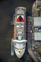Cruise terminal, Unilever House cruise ship Queen Mary 2, Hamburg harbour, Elbe, Hamburg, Free and