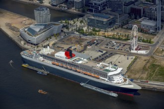 Cruise terminal, Unilever House cruise ship Queen Mary 2, Hamburg harbour, Elbe, Hamburg, Free and
