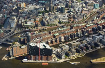 Elbphilharmonie with Hafencity, Speicherstadt, UNESCO World Heritage Site, Hamburg harbour, Elbe,
