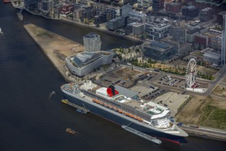 Cruise terminal, Unilever House cruise ship Queen Mary 2, Hamburg harbour, Elbe, Hamburg, Free and