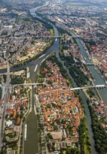 Confluence of the rivers Regen and Danube with Danube Island, Regensburg, independent city in