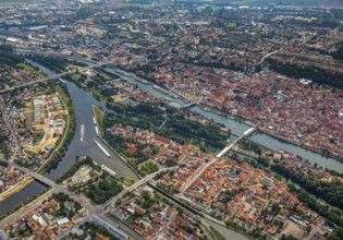 Confluence of the rivers Regen and Danube with Danube Island, Lappersdorf, independent town in