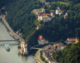 Confluence of the two rivers Danube and Ilz, Freinberg, independent university town in the