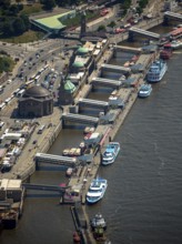 Landungsbrücken, Hamburg harbour, Elbe, Hamburg, Free and Hanseatic City of Hamburg, Germany,