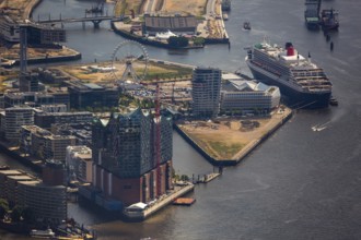 Elbphilharmonie with Hafencity, Speicherstadt, UNESCO World Heritage Site, cruise terminal,