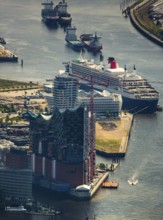 Elbphilharmonie with Hafencity, Speicherstadt, UNESCO World Heritage Site, cruise terminal,