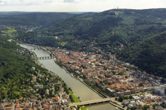 Overview of Heidelberg, Heiliggeistkirche in Heidelberg Old Town with Old Bridge and Tor tor of the