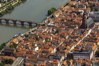 Heiliggeistkirche in Heidelberg Old Town with Old Bridge and Tor tor of the Old Bridge, Neckar,