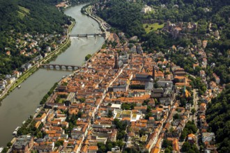 Heiliggeistkirche in Heidelberg Old Town with Old Bridge and Tor tor of the Old Bridge, Neckar,