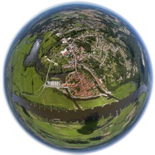 Old town, Elbe, Jeetzel, fisheye lens, round picture, Hitzacker (Elbe), district Lüchow-Dannenberg,