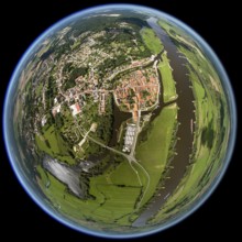 Old town, Elbe, Jeetzel, fisheye lens, round picture, Hitzacker (Elbe), district Lüchow-Dannenberg,