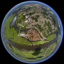 Old town, Elbe, Jeetzel, fisheye lens, round picture, Hitzacker (Elbe), district Lüchow-Dannenberg,