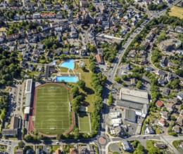 Aerial view, Baumhofstadion, outdoor swimming pool Sprockhövel, Niedersprockhövel, Sprockhövel,