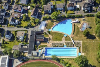 Aerial view, outdoor swimming pool Sprockhövel, Niedersprockhövel, Sprockhövel, Ruhr area, North