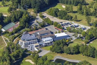 Aerial photo, golf house construction site Golfclub Felderbach Sprockhövel e.V., Sprockhövel, Ruhr