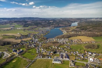 Aerial view, overview Amecke, Sorpesee, Amecke, Sundern, Sauerland, North Rhine-Westphalia,