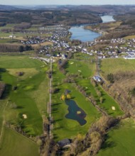 Aerial view, golf course, castle / house Amecke, Amecke, Sundern, Sauerland, North