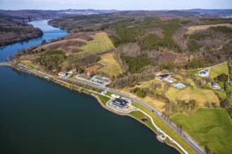 Aerial view, new building Airstop Strandcafé gastronomy café/restaurant/bistro/bar, old,