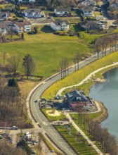 Aerial view, new building Airstop Strandcafé gastronomy café/restaurant/bistro/bar operation,